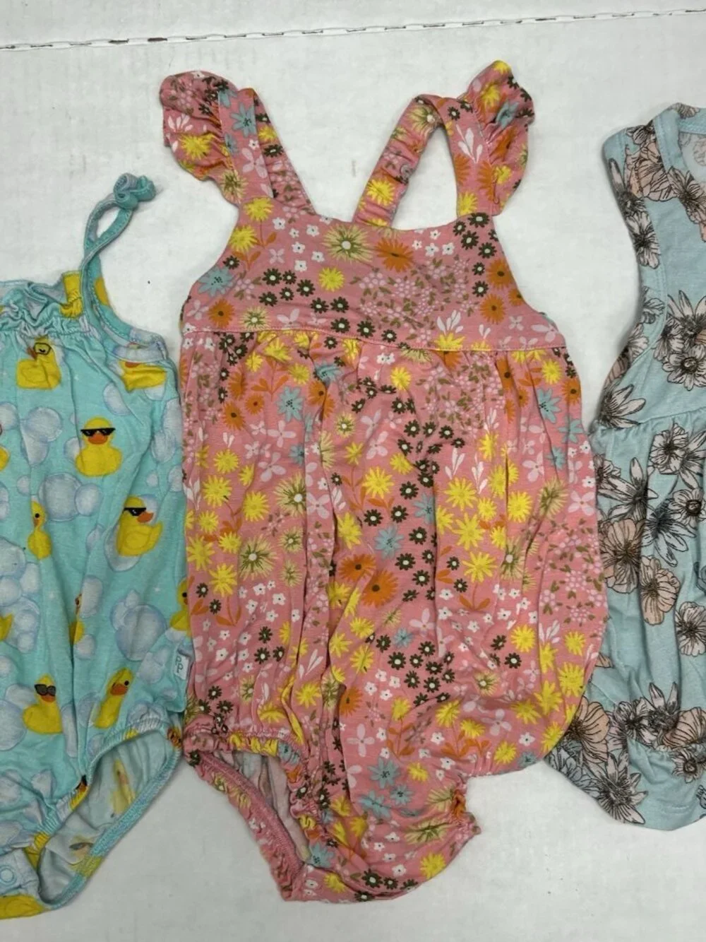 POSH PEANUT Tank Dress Romper Size 6-12 Months LOT Of 4 Bamboo Floral Ducks
